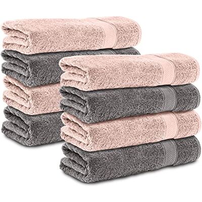 Komfortec Zestaw 8 ręczników ze 100% bawełny, 8 ręczników 50 x 100 cm zestaw, frotte, miękki, antracyt/różowy Komfortec Zestaw 8 ręczników ze 100% bawełny, 8 ręczników 50 x 100 cm zestaw, frotte, miękki, antracyt/różowy