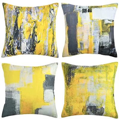 Wosendy Super miękka kwadratowa dekoracyjna poszewka na poduszkę do domu zestaw 4 żółto-szara poszewka na poduszkę na krzesło sypialnia sofa salon 45 x 45 cm Wosendy Super miękka kwadratowa dekoracyjna poszewka na poduszkę do domu zestaw 4 żółto-szara poszewka na poduszkę na krzesło sypialnia sofa salon 45 x 45 cm