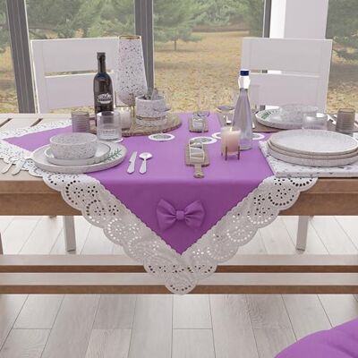 PETTI Artigiani Italiani Elegancki centralny stół kuchenny, jednolity kolor centralny z falbanką z koronkową falbanką i kokardkami, bieżnik z bawełny, bieżnik na stół 95 x 95 cm PETTI Artigiani Italiani Elegancki centralny stół kuchenny, jednolity kolor centralny z falbanką z koronkową falbanką i kokardkami, bieżnik z bawełny, bieżnik na stół 95 x 95 cm