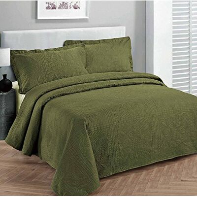Fancy Linen Fantazyjna kolekcja 3 szt. luksusowa narzuta na łóżko z wytłoczoną narzutą na łóżko solidna oliwkowa zieleń nowa oversize King/california king 300 cm x 270 cm Fancy Linen Fantazyjna kolekcja 3 szt. luksusowa narzuta na łóżko z wytłoczoną narzutą na łóżko solidna oliwkowa zieleń nowa oversize King/california king 300 cm x 270 cm