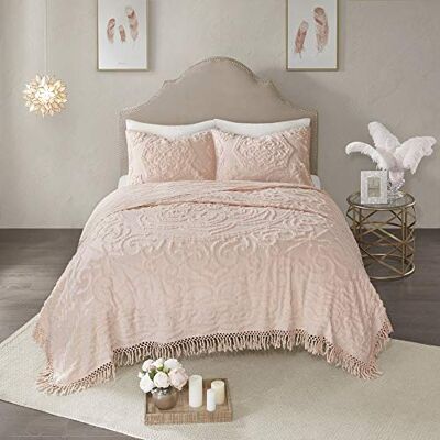 Madison Park Laetitia Lekki zestaw kołder w 100% z bawełny, oddychająca szenila, styl shabby chic, boho, medalion Sham, kwiatowy rumieniec z frędzlami, pełny/queen (229 x 229 cm) 3-częściowy Madison Park Laetitia Lekki zestaw kołder w 100% z bawełny, oddychająca szenila, styl shabby chic, boho, medalion Sham, kwiatowy rumieniec z frędzlami, pełny/queen (229 x 229 cm) 3-częściowy