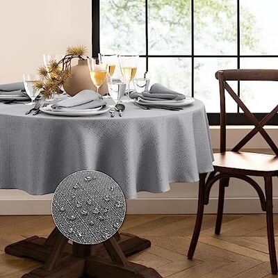 Elrene Home Fashions Laurel Obrus odporny na wodę i plamy o jednolitej fakturze, okrągły 178 cm, szary Elrene Home Fashions Laurel Obrus odporny na wodę i plamy o jednolitej fakturze, okrągły 178 cm, szary