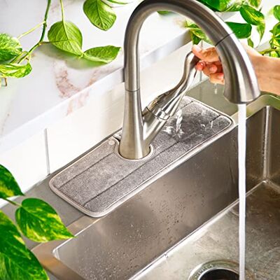 Ternal The Original Sinkmat Backsplash Guard Kitchen Faucet Splash Catcher chłonna mata, tkanina z mikrofibry, wyprofilowane gąbki do suszenia naczyń, mydło, stojaki do suszenia wiejskiego baru, Ternal The Original Sinkmat Backsplash Guard Kitchen Faucet Splash Catcher chłonna mata, tkanina z mikrofibry, wyprofilowane gąbki do suszenia naczyń, mydło, stojaki do suszenia wiejskiego baru,