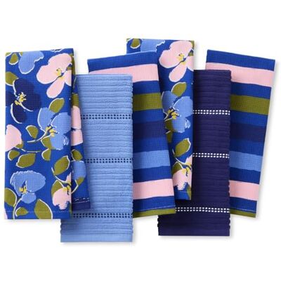 kate spade new york Painterly Bouquet & Bold Painterly Stripe ręczniki kuchenne zestaw 6-pak, chłonne 100% bawełna, niebieskie/zielone/różowe, 40 cm x 71 cm kate spade new york Painterly Bouquet & Bold Painterly Stripe ręczniki kuchenne zestaw 6-pak, chłonne 100% bawełna, niebieskie/zielone/różowe, 40 cm x 71 cm