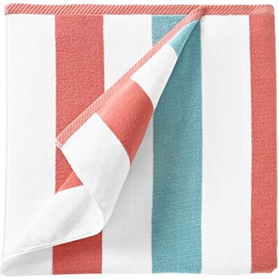Laguna Beach Textile Company Laguna Beach Textile Co. Ręcznik plażowy Cabana w paski ponadwymiarowy, plusz, bawełna 630 g/m², koralowy pomarańczowy i morski szklany zielony Laguna Beach Textile Company Laguna Beach Textile Co. Ręcznik plażowy Cabana w paski ponadwymiarowy, plusz, bawełna 630 g/m², koralowy pomarańczowy i morski szklany zielony