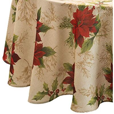Elrene Home Fashions Świąteczna wilczomlecz świąteczny obrus z tkaniny, wielokolorowy, okrągły obrus 178 cm Elrene Home Fashions Świąteczna wilczomlecz świąteczny obrus z tkaniny, wielokolorowy, okrągły obrus 178 cm
