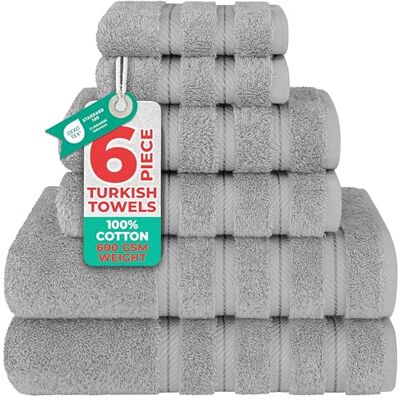 American Soft Linen 6-częściowy zestaw luksusowych, miękkich ręczników, 2 ręczniki kąpielowe, 2 ręczniki do rąk, 2 myjki, 600 g/m², 100% bawełna turecka, do łazienki, jasnoszare American Soft Linen 6-częściowy zestaw luksusowych, miękkich ręczników, 2 ręczniki kąpielowe, 2 ręczniki do rąk, 2 myjki, 600 g/m², 100% bawełna turecka, do łazienki, jasnoszare