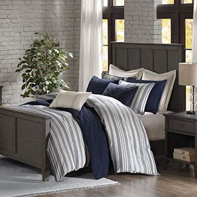 Madison Park Signature Zestaw Cozy Comforter Rustic Lodge Style Combo Filled Insert, Removable Duvet Cover. Matching Shams, Decorative Pillows, Queen(92"x96"), Farmhouse Cabin, Stripe Blue 8 Piece Madison Park Signature Zestaw Cozy Comforter Rustic Lodge Style Combo Filled Insert, Removable Duvet Cover. Matching Shams, Decorative Pillows, Queen(92"x96"), Farmhouse Cabin, Stripe Blue 8 Piece