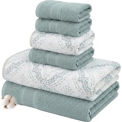 Modern Threads Capri 6-częściowy zestaw dwustronnych ręczników żakardowych, barwionej przędzą, ręczniki kąpielowe, ręczniki do rąk i myjki, super chłonne i szybkoschnące, 100% czesana bawełna, bluszcz Modern Threads Capri 6-częściowy zestaw dwustronnych ręczników żakardowych, barwionej przędzą, ręczniki kąpielowe, ręczniki do rąk i myjki, super chłonne i szybkoschnące, 100% czesana bawełna, bluszcz