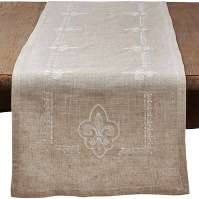 SARO LIFESTYLE 1681.N1672B Kolekcja Haftowany bieżnik na stół Fleur-de-Lis, 90% poliester-10% len, naturalny SARO LIFESTYLE 1681.N1672B Kolekcja Haftowany bieżnik na stół Fleur-de-Lis, 90% poliester-10% len, naturalny