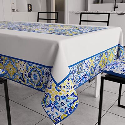 PETTI Artigiani Italiani PETTI Rzemieślnicy Włoscy Prostokątny Obrus Przeciwrotny Nakrycie Kuchnia Geometryczny Wzór Vietri Niebieski X6 Miejsca (140x180 cm) 100% Made in Italy PETTI Artigiani Italiani PETTI Rzemieślnicy Włoscy Prostokątny Obrus Przeciwrotny Nakrycie Kuchnia Geometryczny Wzór Vietri Niebieski X6 Miejsca (140x180 cm) 100% Made in Italy