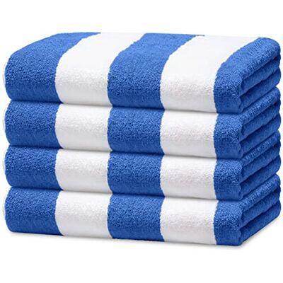 Avalon Towels Avalon Cabana Ręczniki plażowe, 4 sztuki, 100% bawełna typu ring-spun, bardzo chłonne, duże ręczniki kąpielowe, super miękkie i szybkoschnące, idealne na prezent (niebieski pasek) Avalon Towels Avalon Cabana Ręczniki plażowe, 4 sztuki, 100% bawełna typu ring-spun, bardzo chłonne, duże ręczniki kąpielowe, super miękkie i szybkoschnące, idealne na prezent (niebieski pasek)