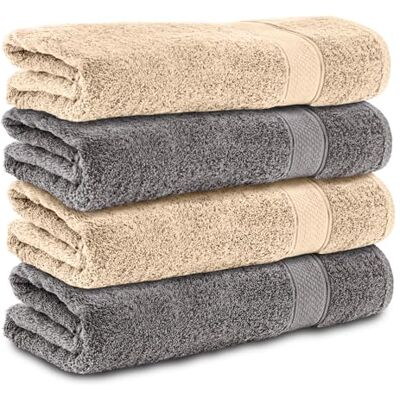 Komfortec Zestaw 4 ręczników kąpielowych 70 x 140 cm, 100% bawełna, 470 g/m², frotte, miękkie, antracytowo-szaro-beżowe Komfortec Zestaw 4 ręczników kąpielowych 70 x 140 cm, 100% bawełna, 470 g/m², frotte, miękkie, antracytowo-szaro-beżowe