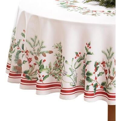 Elrene Home Fashions Obrus z obramowaniem na zimę z jagodami, dekoracyjny świąteczny obrus, 152 cm x 213 cm, owalny, wielokolorowy Elrene Home Fashions Obrus z obramowaniem na zimę z jagodami, dekoracyjny świąteczny obrus, 152 cm x 213 cm, owalny, wielokolorowy