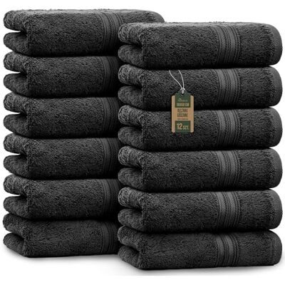 NatureMark Ręczniki gościnne – Zestaw 12 sztuk (30x50 cm), 100% bawełna, certyfikat Oeko-Tex, miękkie, chłonne i łatwe w pielęgnacji – Do łazienki, dla gości i spa – Kolor Czarny NatureMark Ręczniki gościnne – Zestaw 12 sztuk (30x50 cm), 100% bawełna, certyfikat Oeko-Tex, miękkie, chłonne i łatwe w pielęgnacji – Do łazienki, dla gości i spa – Kolor Czarny