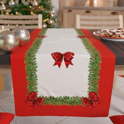 PETTI Artigiani Italiani Bieżnik na stół bożonarodzeniowy, bieżnik kuchenny 140 x 40 cm, świąteczny bieżnik elegancki czerwony łuk, 100% Made in Itay PETTI Artigiani Italiani Bieżnik na stół bożonarodzeniowy, bieżnik kuchenny 140 x 40 cm, świąteczny bieżnik elegancki czerwony łuk, 100% Made in Itay