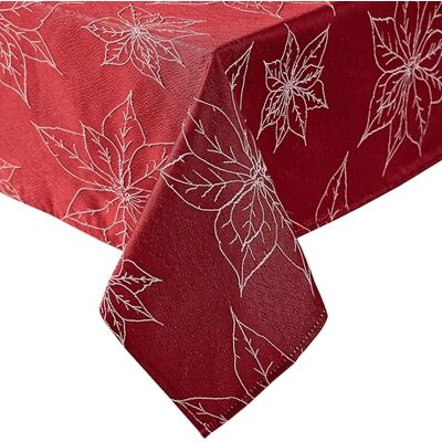 Laura Ashley Obrus podwyższony tkany haftowany żakardowy, odporny na zagniecenia do jadalni, na wakacje, imprezę, ślub lub bankiet, 152 cm x 213 cm, czerwona poinsecja Laura Ashley Obrus podwyższony tkany haftowany żakardowy, odporny na zagniecenia do jadalni, na wakacje, imprezę, ślub lub bankiet, 152 cm x 213 cm, czerwona poinsecja