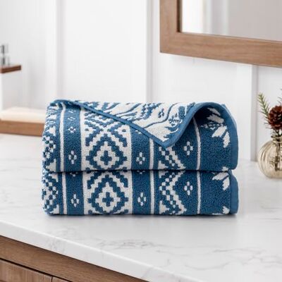 Martha Stewart Żakardowe ręczniki do rąk, zestaw 2 szt., chłonne ręczniki łazienkowe, niezbędne ręczniki łazienkowe, Fairisle Martha Stewart Żakardowe ręczniki do rąk, zestaw 2 szt., chłonne ręczniki łazienkowe, niezbędne ręczniki łazienkowe, Fairisle