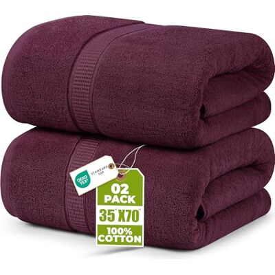 Utopia Towels Ręcznik kąpielowy Jumbo, bardzo chłonny i szybkoschnący, 600 g/m², 100% bawełna ring-spun, bardzo duży, super miękki, jakość hotelowa, 89 x 178 cm, burgundowa, 2 sztuki Utopia Towels Ręcznik kąpielowy Jumbo, bardzo chłonny i szybkoschnący, 600 g/m², 100% bawełna ring-spun, bardzo duży, super miękki, jakość hotelowa, 89 x 178 cm, burgundowa, 2 sztuki