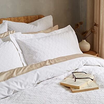 Bianca Fine Linens Waffle Cotton Circle Oxford 50 x 75 cm + obramowanie, 2 poszewki na poduszki z zamknięciem kopertowym, białe Bianca Fine Linens Waffle Cotton Circle Oxford 50 x 75 cm + obramowanie, 2 poszewki na poduszki z zamknięciem kopertowym, białe