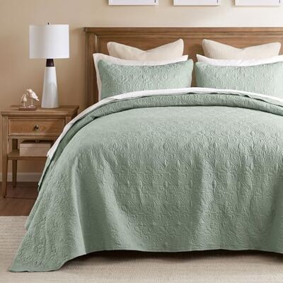Madison Park Quebec dwustronny zestaw kołder adamaszkowy design, dwustronne szwy na cały sezon, lekki zestaw pościeli, dopasowany pokrowiec, piana morska, podwójne (205 cm x 289 cm) 2 sztuki Madison Park Quebec dwustronny zestaw kołder adamaszkowy design, dwustronne szwy na cały sezon, lekki zestaw pościeli, dopasowany pokrowiec, piana morska, podwójne (205 cm x 289 cm) 2 sztuki
