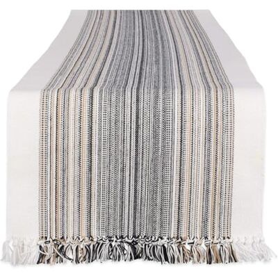 DII Everyday Collection Bieżnik w paski na stół, z frędzlami, 35,5 × 183 cm, czarny DII Everyday Collection Bieżnik w paski na stół, z frędzlami, 35,5 × 183 cm, czarny