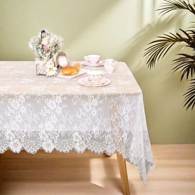 QueenDream Koronkowy obrus prostokątny: 2 sztuki 152 x 300 cm biały obrus ślubny nakładka na stół koronka tkanina na dekoracje ślubne baby shower QueenDream Koronkowy obrus prostokątny: 2 sztuki 152 x 300 cm biały obrus ślubny nakładka na stół koronka tkanina na dekoracje ślubne baby shower