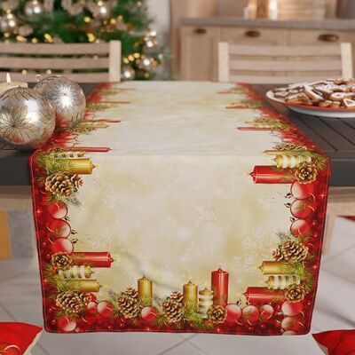 PETTI Artigiani Italiani Bieżnik na stół bożonarodzeniowy, bieżnik kuchenny 140 x 40 cm, bieżnik bożonarodzeniowy eleganckie świece, 100% Made in Itay PETTI Artigiani Italiani Bieżnik na stół bożonarodzeniowy, bieżnik kuchenny 140 x 40 cm, bieżnik bożonarodzeniowy eleganckie świece, 100% Made in Itay