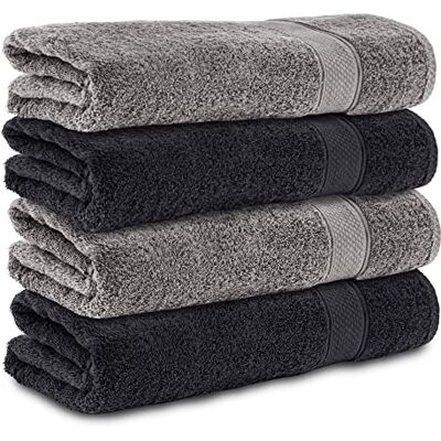 Komfortec Zestaw 4 ręczników kąpielowych 70 x 140 cm, 100% bawełna, 470 g/m², frotte, miękkie, antracytowo-szare/czarne Komfortec Zestaw 4 ręczników kąpielowych 70 x 140 cm, 100% bawełna, 470 g/m², frotte, miękkie, antracytowo-szare/czarne