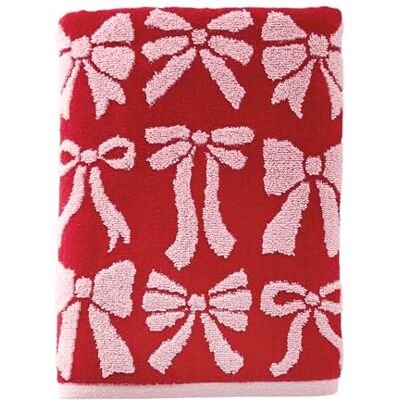SKL Home Kokardowy żakardowy 100% bawełniany ręcznik kąpielowy premium, 500 GSM, dwustronny, miękki i chłonny, dekoracyjny/na co dzień Boże Narodzenie/zima/walentynki, czerwony/różowy SKL Home Kokardowy żakardowy 100% bawełniany ręcznik kąpielowy premium, 500 GSM, dwustronny, miękki i chłonny, dekoracyjny/na co dzień Boże Narodzenie/zima/walentynki, czerwony/różowy