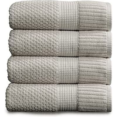 NY Loft Ręczniki kąpielowe w 100% z teksturowanej trwałej bawełny, bardzo miękkie i chłonne, szybkoschnące, 76 x 132 cm, grube, z kolekcji Trinity, zestaw 4 szt., szary (Quiet Grey) NY Loft Ręczniki kąpielowe w 100% z teksturowanej trwałej bawełny, bardzo miękkie i chłonne, szybkoschnące, 76 x 132 cm, grube, z kolekcji Trinity, zestaw 4 szt., szary (Quiet Grey)