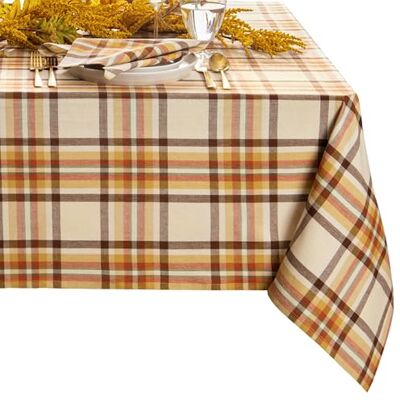 Elrene Home Fashions Russet Harvest tkany bawełniany obrus w kratę na jesień/Święto Dziękczynienia, prostokąt 152 cm x 259 cm Elrene Home Fashions Russet Harvest tkany bawełniany obrus w kratę na jesień/Święto Dziękczynienia, prostokąt 152 cm x 259 cm