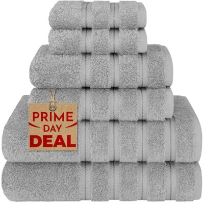American Soft Linen Luksusowy 6-częściowy zestaw ręczników, 2 ręczniki kąpielowe, 2 ręczniki do rąk, 2 ściereczki do mycia, 100% tureckie ręczniki bawełniane do łazienki, jasnoszare zestawy ręczników American Soft Linen Luksusowy 6-częściowy zestaw ręczników, 2 ręczniki kąpielowe, 2 ręczniki do rąk, 2 ściereczki do mycia, 100% tureckie ręczniki bawełniane do łazienki, jasnoszare zestawy ręczników