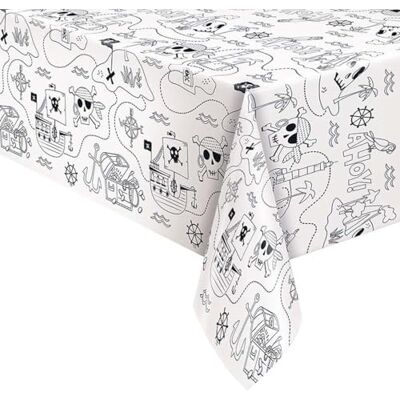 Unique Ahoy Pirate Coloring Adventure papierowy pokrowiec na stół (137 cm x 213 cm) idealny na imprezy dla dzieci i kreatywną zabawę 1 szt., czarny, 137 x 213 cm Unique Ahoy Pirate Coloring Adventure papierowy pokrowiec na stół (137 cm x 213 cm) idealny na imprezy dla dzieci i kreatywną zabawę 1 szt., czarny, 137 x 213 cm