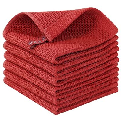 Homaxy 100% bawełniane ściereczki do naczyń o splocie waflowym, ultra miękkie chłonne szybkoschnące ręczniki do naczyń, 30 x 30 cm, 6 sztuk, ceglana czerwień Homaxy 100% bawełniane ściereczki do naczyń o splocie waflowym, ultra miękkie chłonne szybkoschnące ręczniki do naczyń, 30 x 30 cm, 6 sztuk, ceglana czerwień