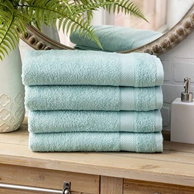 Welhome Basic 100% bawełniany ręcznik (Aqua) zestaw 4 ręczników kąpielowych, szybkoschnący, chłonny, miękki, 434 g/m², można prać w pralce Welhome Basic 100% bawełniany ręcznik (Aqua) zestaw 4 ręczników kąpielowych, szybkoschnący, chłonny, miękki, 434 g/m², można prać w pralce