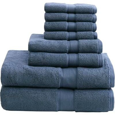 Madison Park Zestaw 8 ręczników łazienkowych 800 g/m², 100% bawełna, luksusowe i bardzo chłonne – 2 ręczniki kąpielowe, 2 ręczniki do rąk, 4 myjki, szybkoschnące, jakość SPA, kolor Slate Blue Madison Park Zestaw 8 ręczników łazienkowych 800 g/m², 100% bawełna, luksusowe i bardzo chłonne – 2 ręczniki kąpielowe, 2 ręczniki do rąk, 4 myjki, szybkoschnące, jakość SPA, kolor Slate Blue
