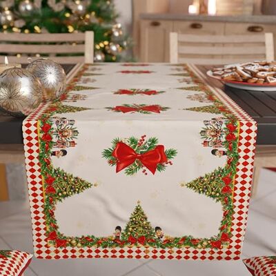 PETTI Artigiani Italiani Elegancki bieżnik na stół bożonarodzeniowy, 140 x 40 cm, czerwony dziadek do orzechów, 100% Made in Italy PETTI Artigiani Italiani Elegancki bieżnik na stół bożonarodzeniowy, 140 x 40 cm, czerwony dziadek do orzechów, 100% Made in Italy