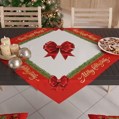 PETTI Artigiani Italiani Świąteczny bieżnik na stół, bieżnik na stół bożonarodzeniowy 90 x 90 cm, bieżnik na stół z czerwoną kokardką, 100% Made in Itay PETTI Artigiani Italiani Świąteczny bieżnik na stół, bieżnik na stół bożonarodzeniowy 90 x 90 cm, bieżnik na stół z czerwoną kokardką, 100% Made in Itay
