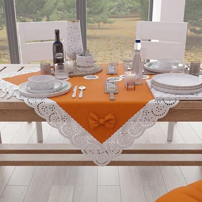 PETTI Artigiani Italiani Elegancki centralny stół kuchenny, jednolity kolor centralny z falbanką z koronkową falbanką i kokardkami, bieżnik z bawełny, bieżnik na stół 95 x 95 cm PETTI Artigiani Italiani Elegancki centralny stół kuchenny, jednolity kolor centralny z falbanką z koronkową falbanką i kokardkami, bieżnik z bawełny, bieżnik na stół 95 x 95 cm