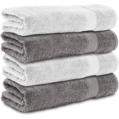 Komfortec Zestaw 4 ręczników kąpielowych 70 x 140 cm, 100% bawełna, 470 g/m², frotte, miękkie, antracytowo-szaro-białe Komfortec Zestaw 4 ręczników kąpielowych 70 x 140 cm, 100% bawełna, 470 g/m², frotte, miękkie, antracytowo-szaro-białe