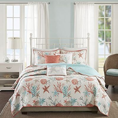 Madison Park Quilt Set Cottage Coastal Design, Starfish Print All Season, Coverlet Bedspread Lightweight Bedding Layer, Shams, Toss Pillows, King/Cal King(104"x94"), Pebble Beach Coral 6 Piece Madison Park Quilt Set Cottage Coastal Design, Starfish Print All Season, Coverlet Bedspread Lightweight Bedding Layer, Shams, Toss Pillows, King/Cal King(104"x94"), Pebble Beach Coral 6 Piece