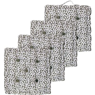 Atout Ciel Zestaw 4 poduszek podłogowych 40 x 40 cm z kontrastowym uchwytem, nadruk zielony/gładki khaki Atout Ciel Zestaw 4 poduszek podłogowych 40 x 40 cm z kontrastowym uchwytem, nadruk zielony/gładki khaki