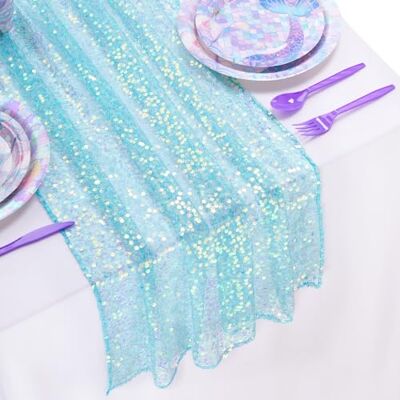 QueenDream Syrenka koralowo-zielony bieżnik na stół, brokatowe dekoracje urodzinowe, 61 x 300 cm, opalizująca tkanina cekinowa na lato, ocean dekoracja imprezowa QueenDream Syrenka koralowo-zielony bieżnik na stół, brokatowe dekoracje urodzinowe, 61 x 300 cm, opalizująca tkanina cekinowa na lato, ocean dekoracja imprezowa