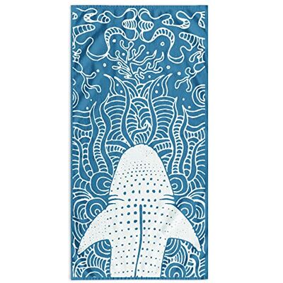 RESTILO Ręcznik plażowy duży 90 x 180 cm bawełna frotte, welur, ręcznik kąpielowy, ciemnoniebieski, granatowy, biały, rekin RESTILO Ręcznik plażowy duży 90 x 180 cm bawełna frotte, welur, ręcznik kąpielowy, ciemnoniebieski, granatowy, biały, rekin