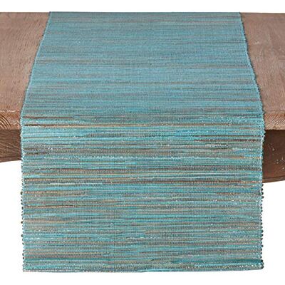 SARO LIFESTYLE Melaya Collection Błyszczący tkany bieżnik na stół z hiacyntem wodnym, 35 cm x 137 cm, turkusowy SARO LIFESTYLE Melaya Collection Błyszczący tkany bieżnik na stół z hiacyntem wodnym, 35 cm x 137 cm, turkusowy