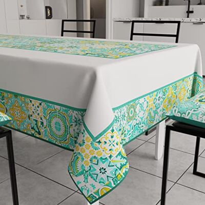 PETTI Artigiani Italiani PETTI Włoski Rzemieślnicy Prostokątny Obrus Przeciwwrotny Nakrycie Kuchnia Geometryczny Wzór Vietri Zielony Wody X18 Miejsca (140x360 cm) 100% Made in Italy PETTI Artigiani Italiani PETTI Włoski Rzemieślnicy Prostokątny Obrus Przeciwwrotny Nakrycie Kuchnia Geometryczny Wzór Vietri Zielony Wody X18 Miejsca (140x360 cm) 100% Made in Italy