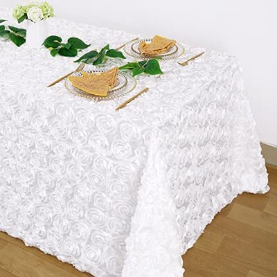 Fanqisi Biały 3D kwiatowy satynowy podniesione rozety obrus prostokątny 228 x 300 cm rozeta obrus na ślub baby shower stół wieczór panieński spotkanie wydarzenia dekoracja Fanqisi Biały 3D kwiatowy satynowy podniesione rozety obrus prostokątny 228 x 300 cm rozeta obrus na ślub baby shower stół wieczór panieński spotkanie wydarzenia dekoracja
