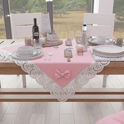 PETTI Artigiani Italiani Elegancki centralny stół kuchenny, jednolity kolor centralny z falbanką z koronkową falbanką i kokardkami, bieżnik z bawełny, bieżnik na stół 95 x 95 cm PETTI Artigiani Italiani Elegancki centralny stół kuchenny, jednolity kolor centralny z falbanką z koronkową falbanką i kokardkami, bieżnik z bawełny, bieżnik na stół 95 x 95 cm