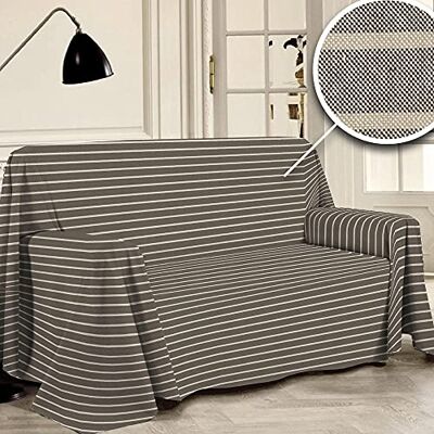 PENSIERI DELICATI Pokrowiec na sofę 220 x 290 cm, wyprodukowany we Włoszech, 100% czysta bawełna z recyklingu, barwiona przędzą, wzór w paski tytoniu, idealny jako ręcznik dekoracyjny, koc na sofę, PENSIERI DELICATI Pokrowiec na sofę 220 x 290 cm, wyprodukowany we Włoszech, 100% czysta bawełna z recyklingu, barwiona przędzą, wzór w paski tytoniu, idealny jako ręcznik dekoracyjny, koc na sofę,